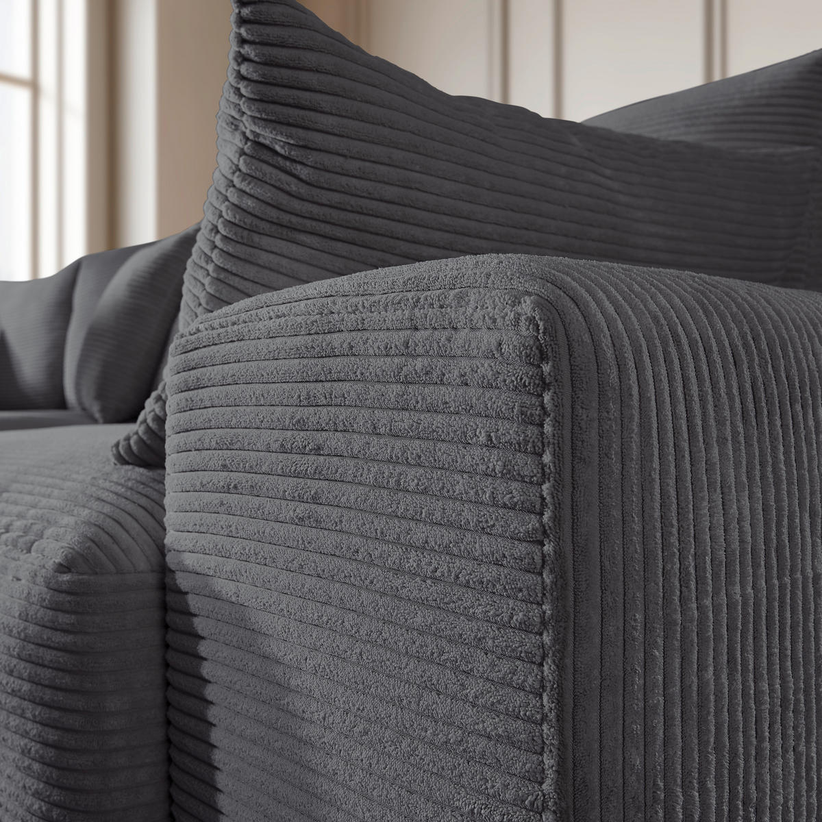 ECKSOFA in Cord Graphitfarben  - Schwarz/Graphitfarben, Design, Kunststoff/Textil (205/340cm) - Lomoco
