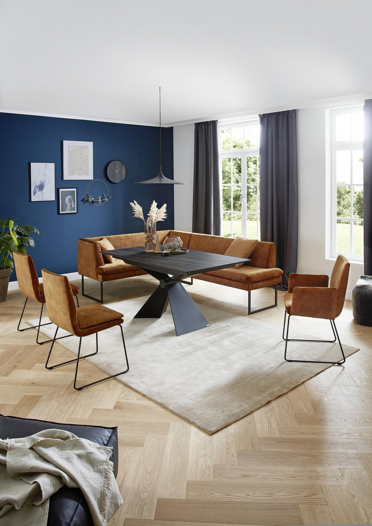 ESSTISCH in Metall, Keramik 160/90/75 cm  - Schwarz, Design, Keramik/Metall (160/90/75cm) - Dieter Knoll