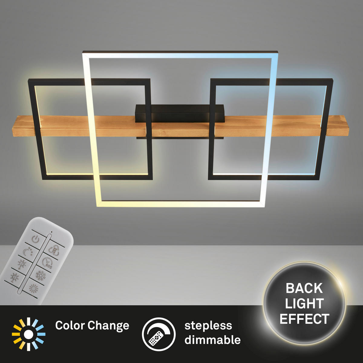 LED-DECKENLEUCHTE 75/40/8 cm   - Eichefarben/Schwarz, Natur, Holz/Metall (75/40/8cm) - Briloner