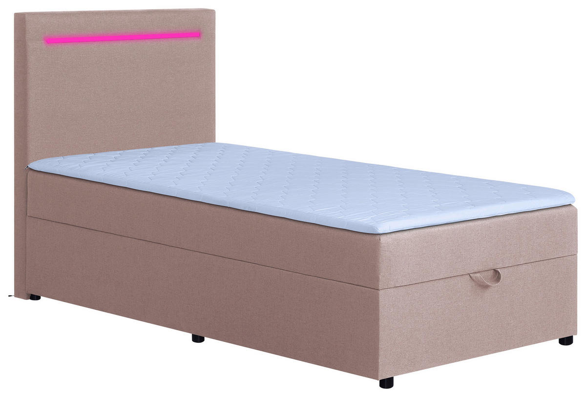 BOXBETT 100/200 cm,  in Rosa, Bettkasten, Topper, Kopfteilbeleuchtung,  - Schwarz/Rosa, MODERN, Kunststoff/Textil (100/200cm) - MID.YOU