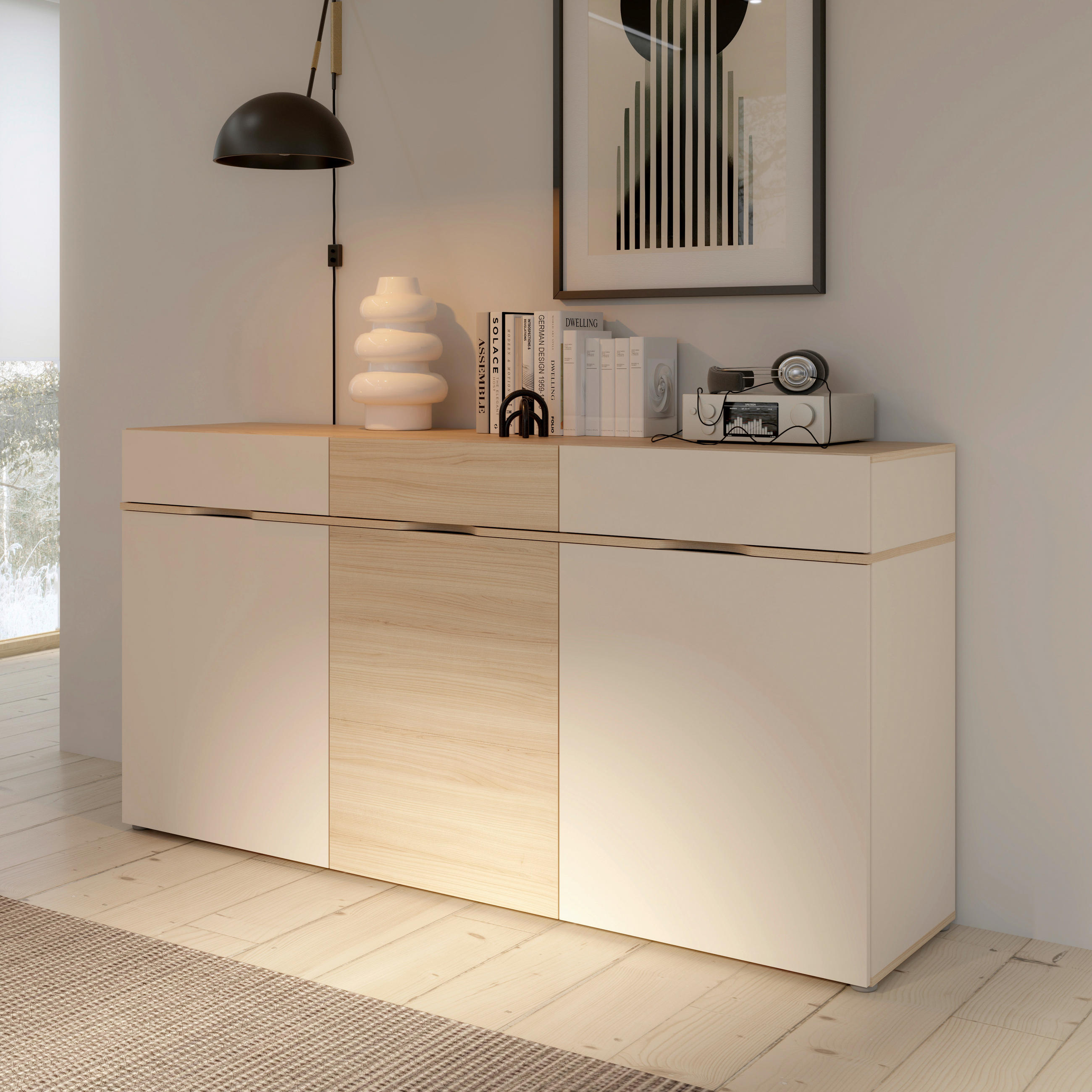 Thumbnail - Ti'me Sideboard, Eiche, Sand, Holzwerkstoff, 3 Fächer, 3 Schublade(n) Schubladen, 174.6x88.4x41 cm, Wohnzimmer, Kommoden...