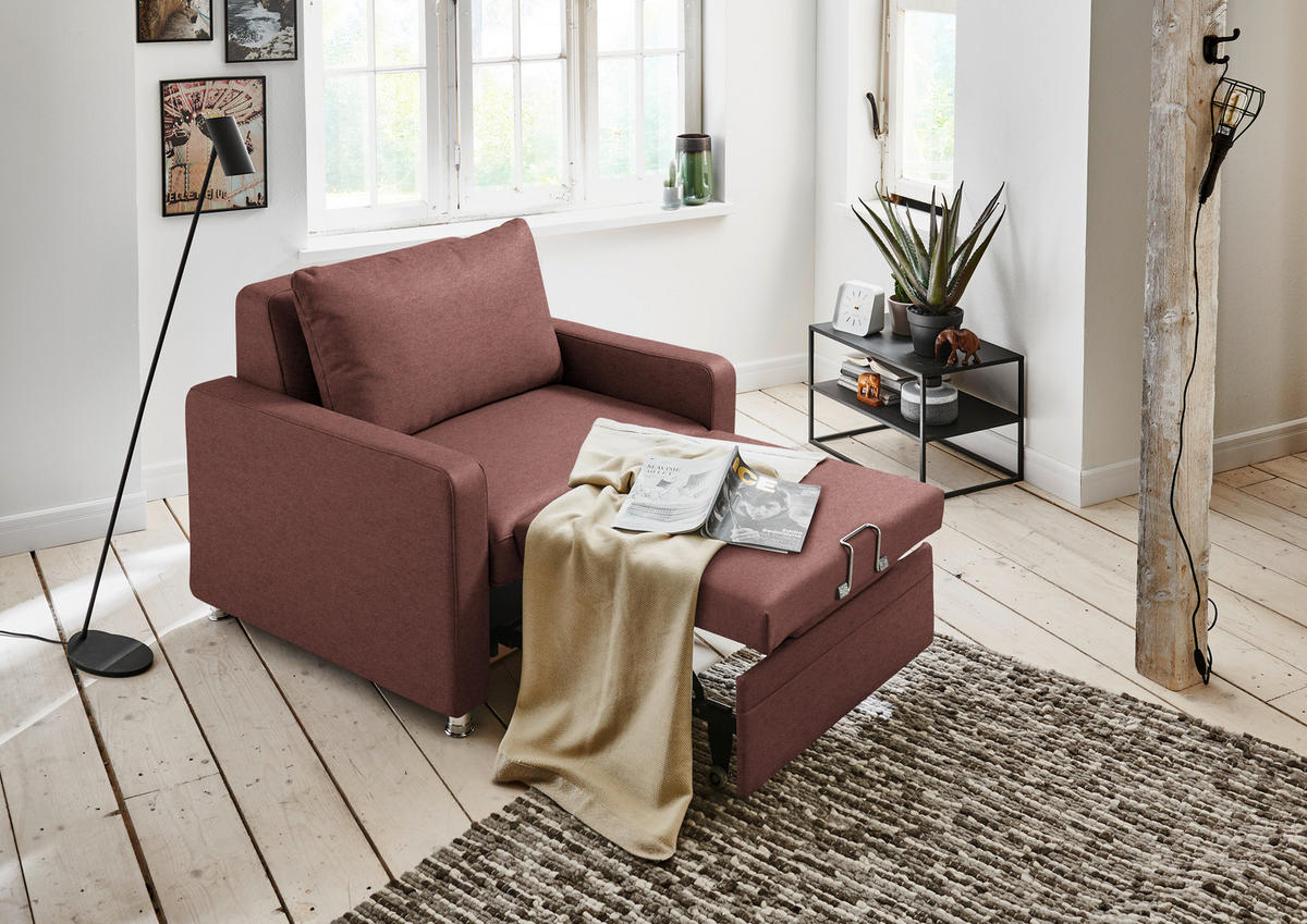 SCHLAFSESSEL Chenille Weinrot  - Weinrot/Alufarben, Konventionell, Textil/Metall (106/90/100cm) - Beldomo Style