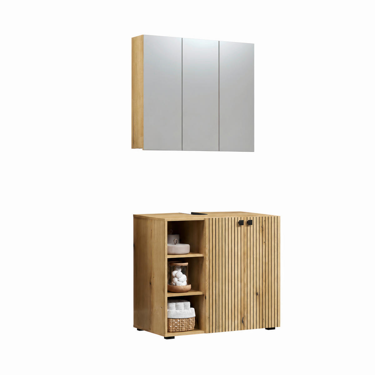 BADEZIMMER 2-teilig  in  - Eichefarben/Schwarz, Trend, Glas/Holzwerkstoff (90/186/53cm) - MID.YOU