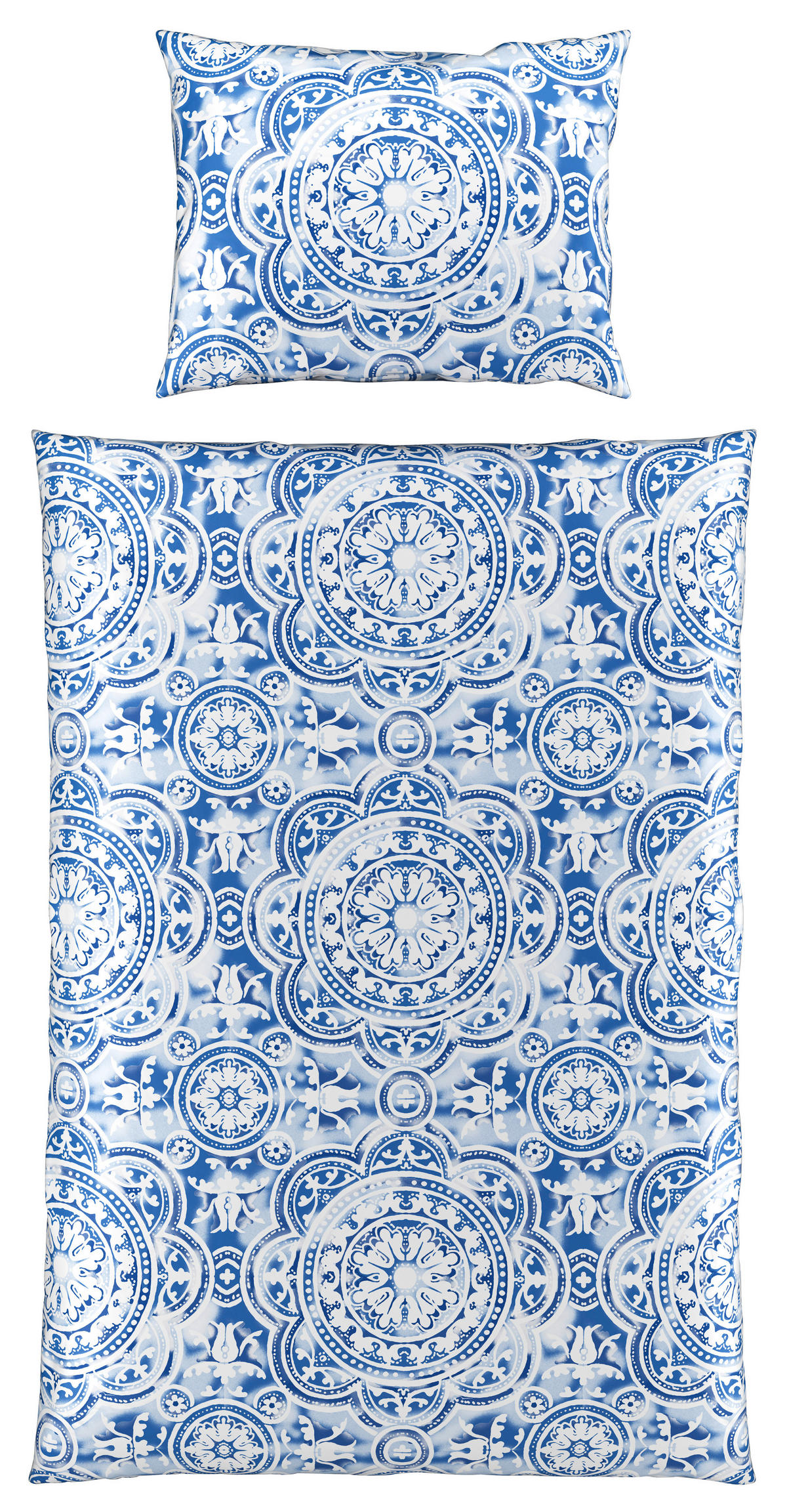 POSTELJINA PORTO 140/200 cm saten bela, tamnoplava  - bela/tamnoplava, Konvencionalno, tekstil (140/200cm) - Esposa