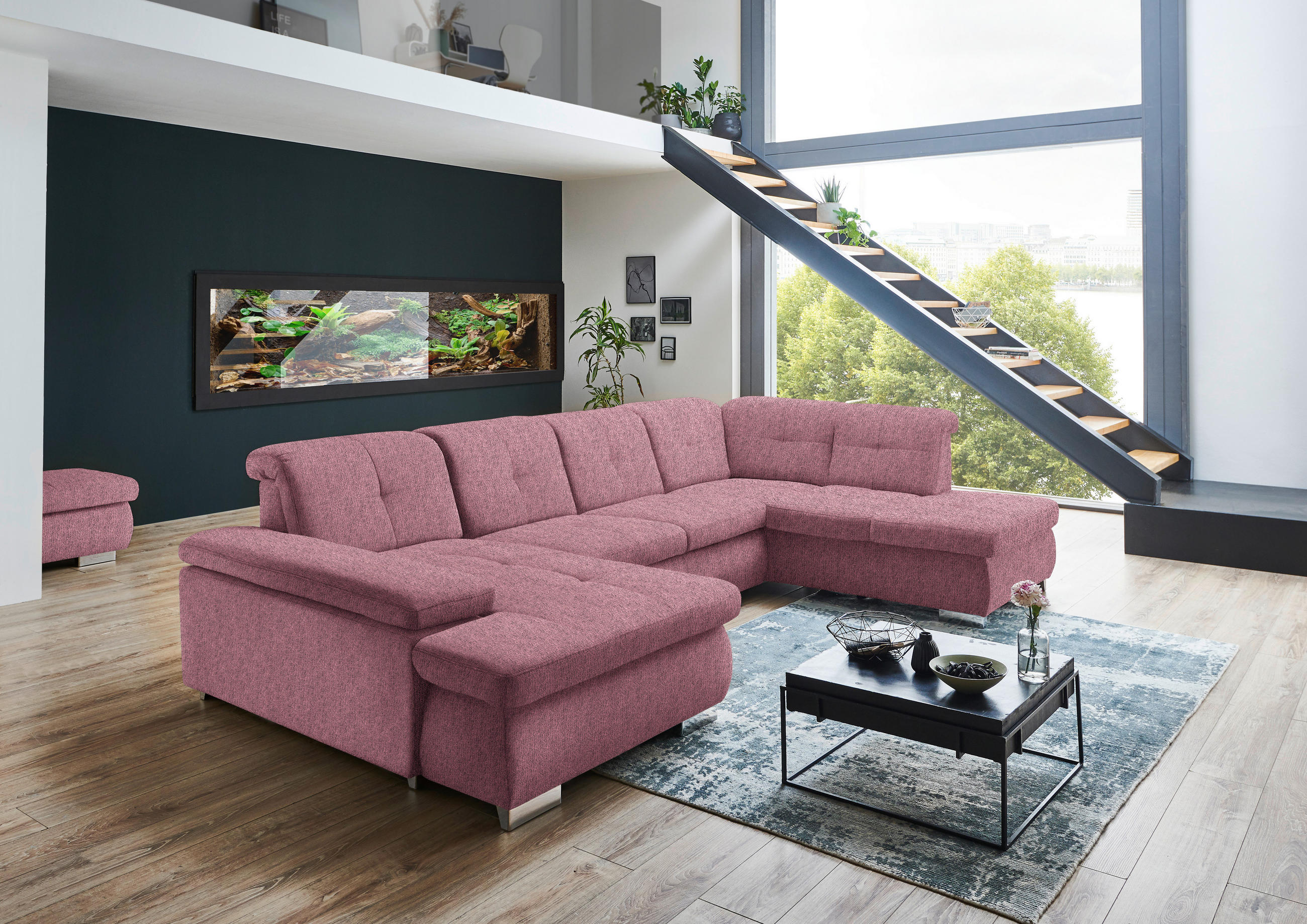 WOHNLANDSCHAFT in Webstoff Rot  - Rot/Schwarz, Design, Textil/Metall (174/337/210cm) - Beldomo Style