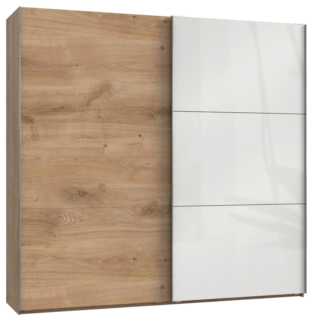 SCHWEBETÜRENSCHRANK in Weiss, Eichefarben  - Chromfarben/Weiss, Modern, Holzwerkstoff (250/236/65cm) - MID.YOU