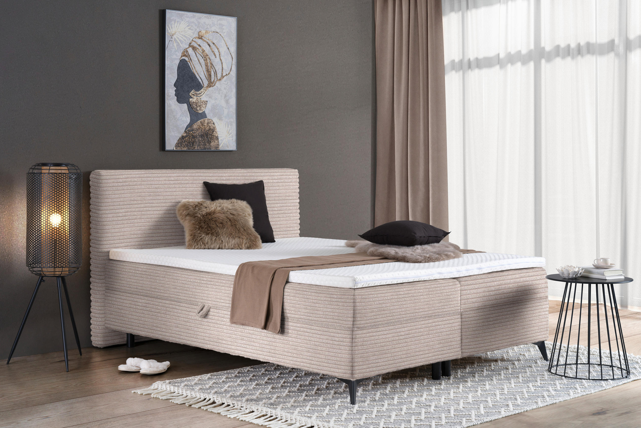 BOXBETT 180/200 cm  in Hellrosa  - Hellrosa/Schwarz, Design, Holz/Holzwerkstoff (180/200cm) - Xora