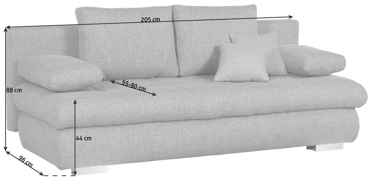 ZOFA S POSTELJNO FUNKCIJO,  siva tekstil  - barve kroma/siva, Design, umetna masa/tekstil (205/88/96cm) - Ti'me