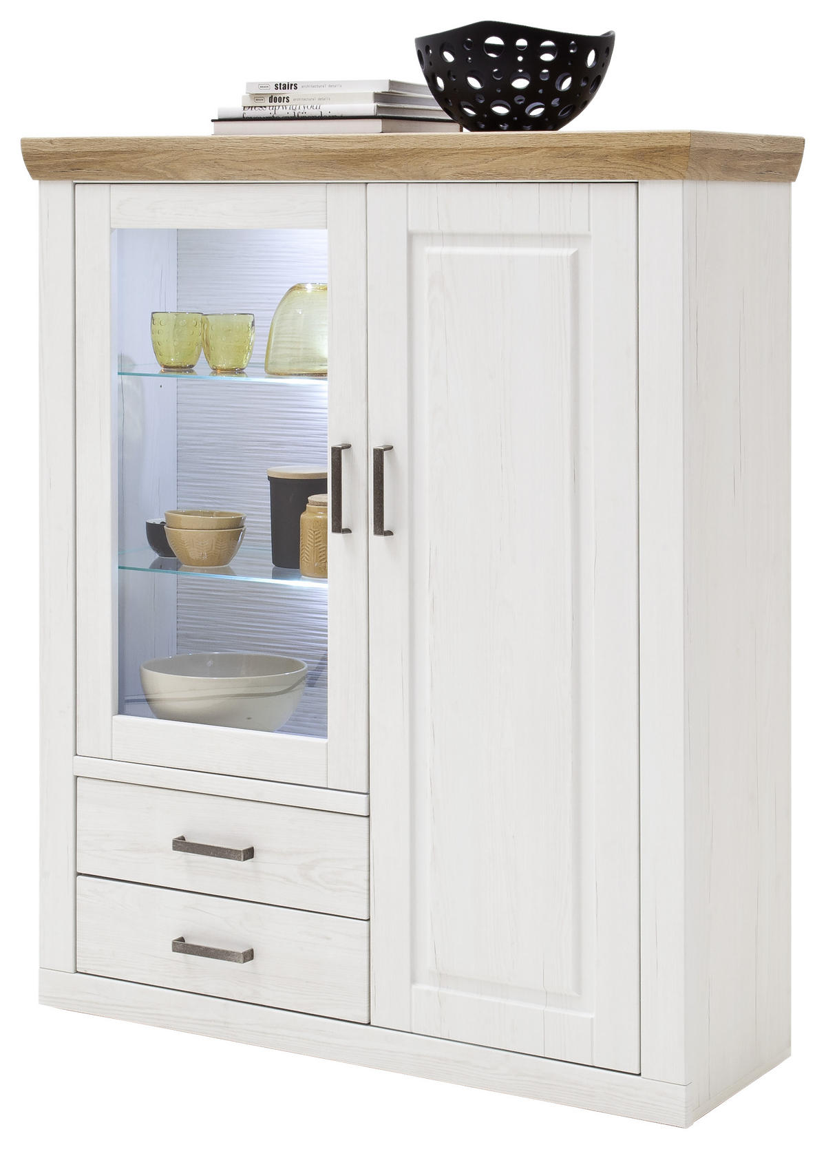 HIGHBOARD  in 118/142/40 cm  - Eichefarben/Schwarz, LIFESTYLE, Glas/Holzwerkstoff (118/142/40cm) - Landscape