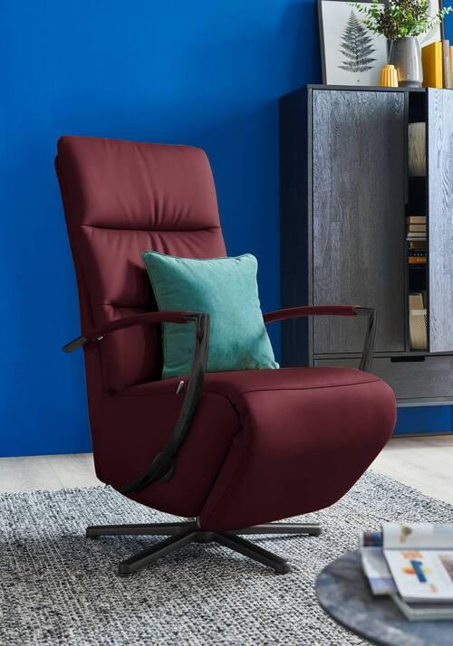 RELAXSESSEL in Leder Weinrot  - Weinrot/Schwarz, Design, Leder/Metall (64/112/80cm) - Cantus