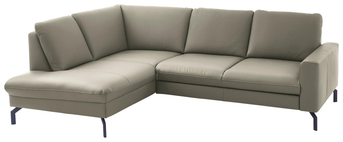 ECKSOFA Beldomo Premium in Echtleder Hellgrau  194/250 cm  - Hellgrau/Schwarz, Design, Leder/Metall (194/250cm) - Beldomo Premium