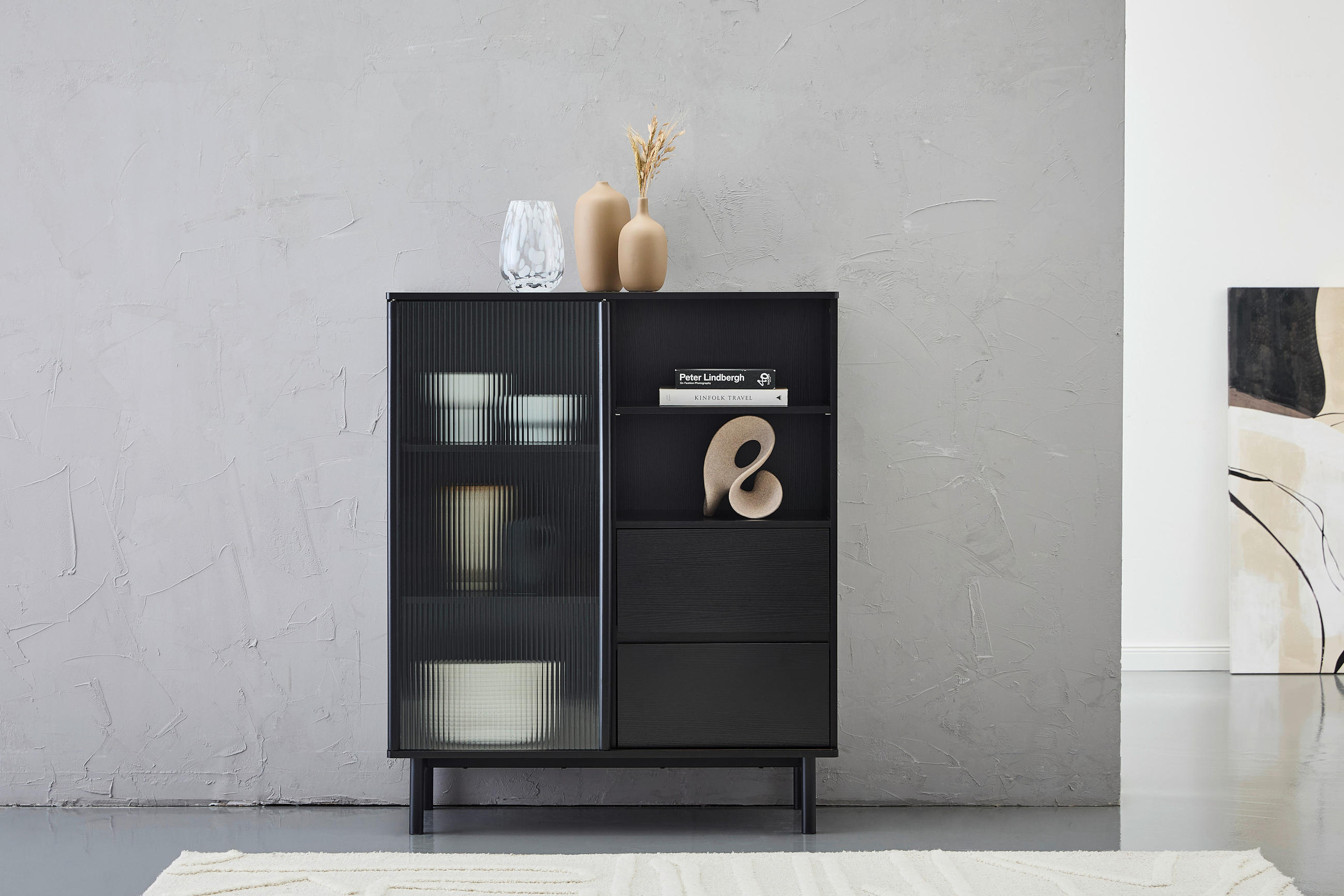 Highboard Nordic  in 100/120/40 cm  - Schwarz, Design, Glas/Holz (100/120/40cm) - MID.YOU
