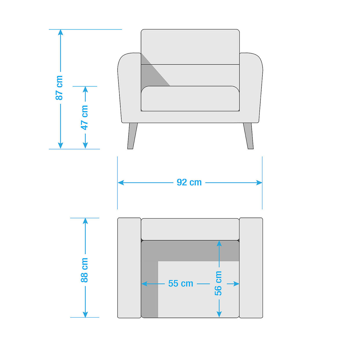 SESSEL in Webstoff Grau  - Schwarz/Grau, Design, Holz/Textil (92/87/88cm) - Livetastic