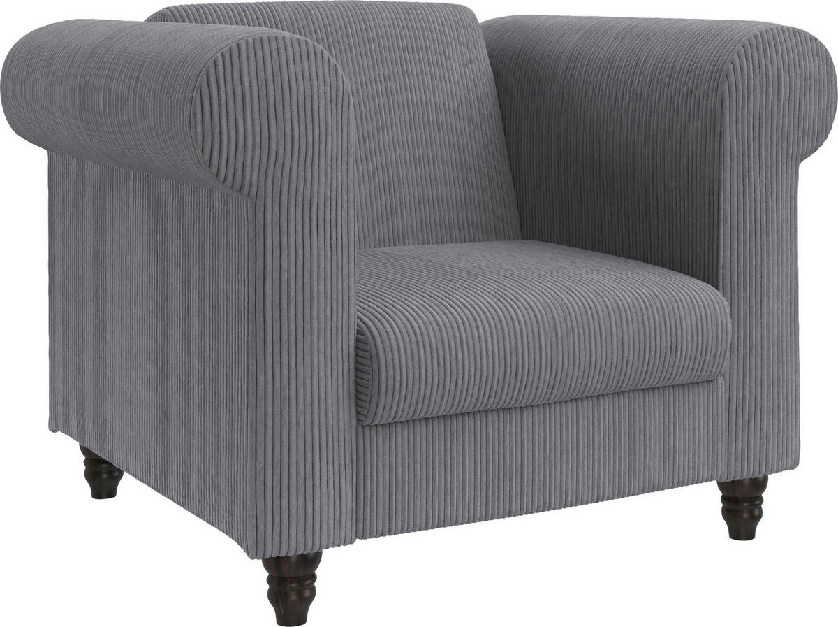 SESSEL in Cord Grau  - Schwarz/Grau, Basics, Holz/Textil (111/83/87cm) - Livetastic