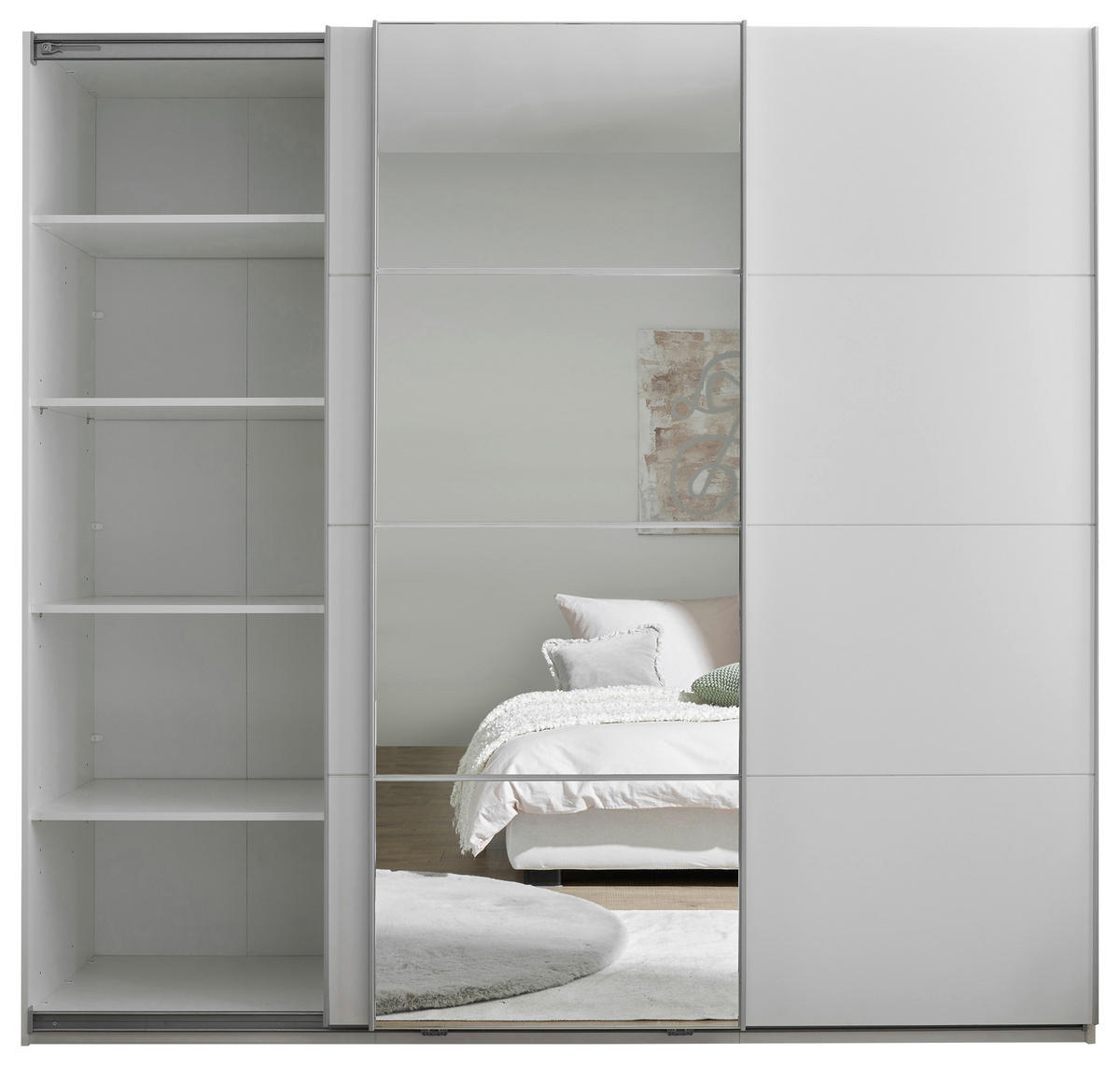ORMAR S KLIZNIM VRATIMA bijela   - bijela/boje aluminija, Konvencionalno, staklo/drvni materijal (215/204/63cm) - Hom`in
