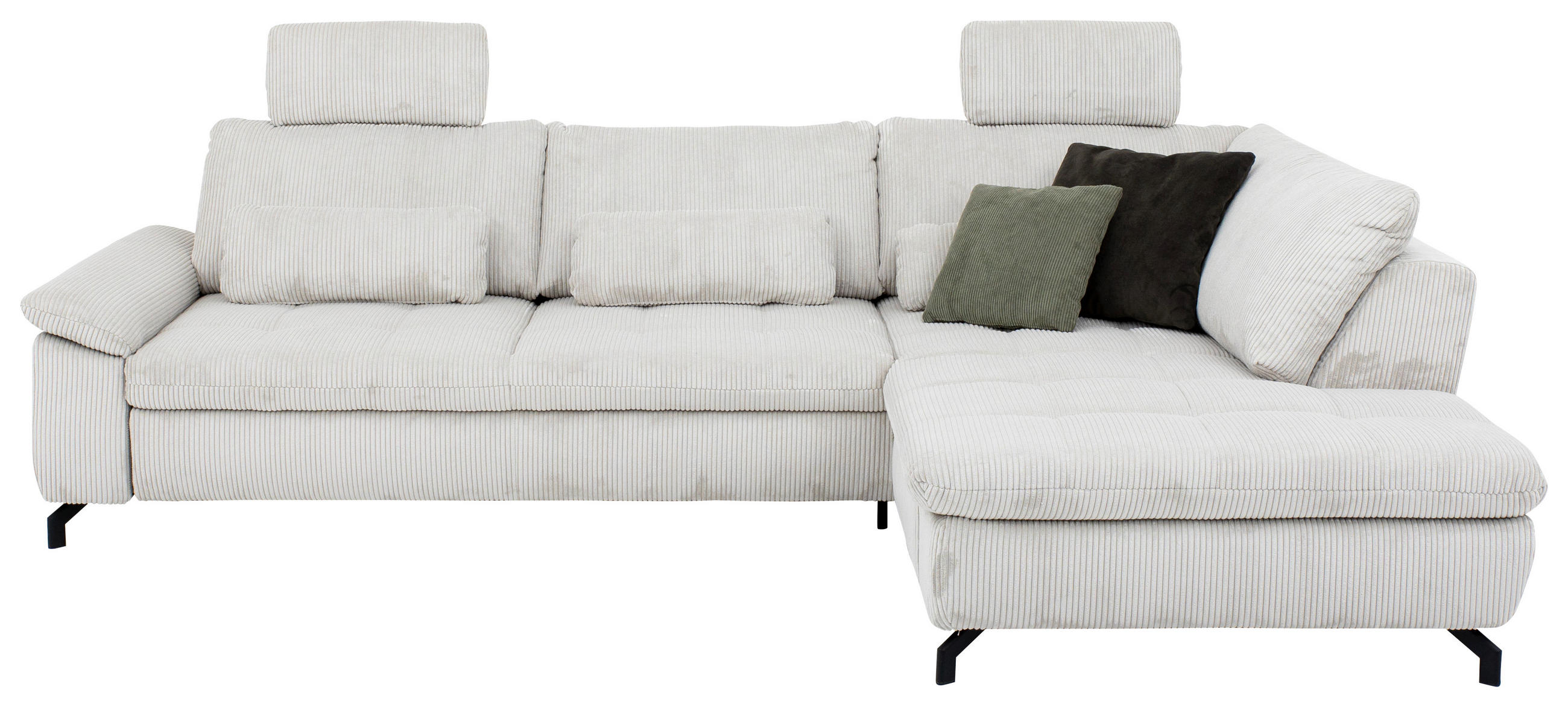 ECKSOFA inkl. Funktionen Ecru Cord, Velours  - Ecru/Schwarz, Design, Textil/Metall (291/197cm) - Beldomo Style