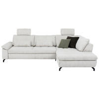 ECKSOFA in Cord, Velours Ecru  - Ecru/Schwarz, Design, Textil/Metall (291/197cm) - Beldomo Style