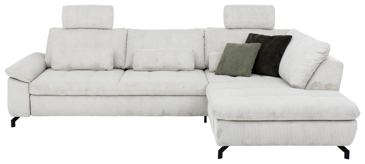 ECKSOFA in Cord, Velours Ecru  - Ecru/Schwarz, Design, Textil/Metall (291/197cm) - Beldomo Style