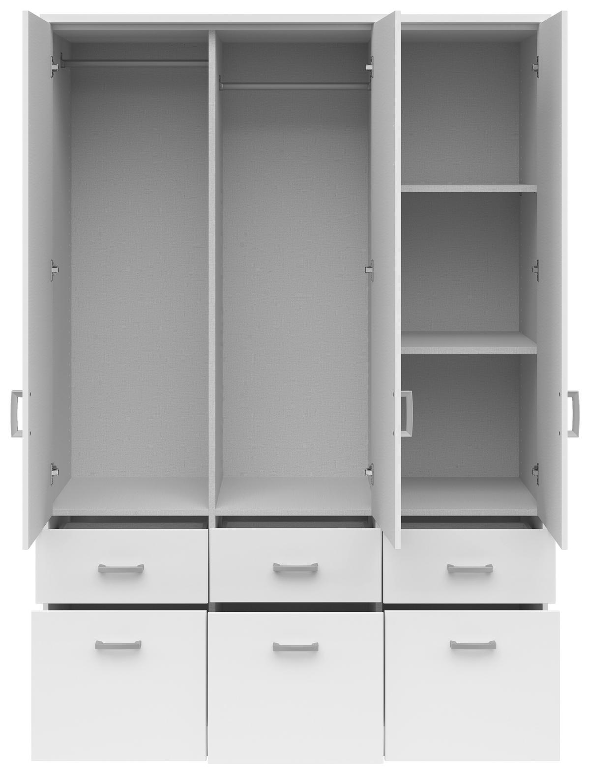 KLEIDERSCHRANK 136/199/58 cm 3-türig Weiß  - Silberfarben/Weiß, KONVENTIONELL, Holzwerkstoff/Kunststoff (136/199/58cm) - MID.YOU