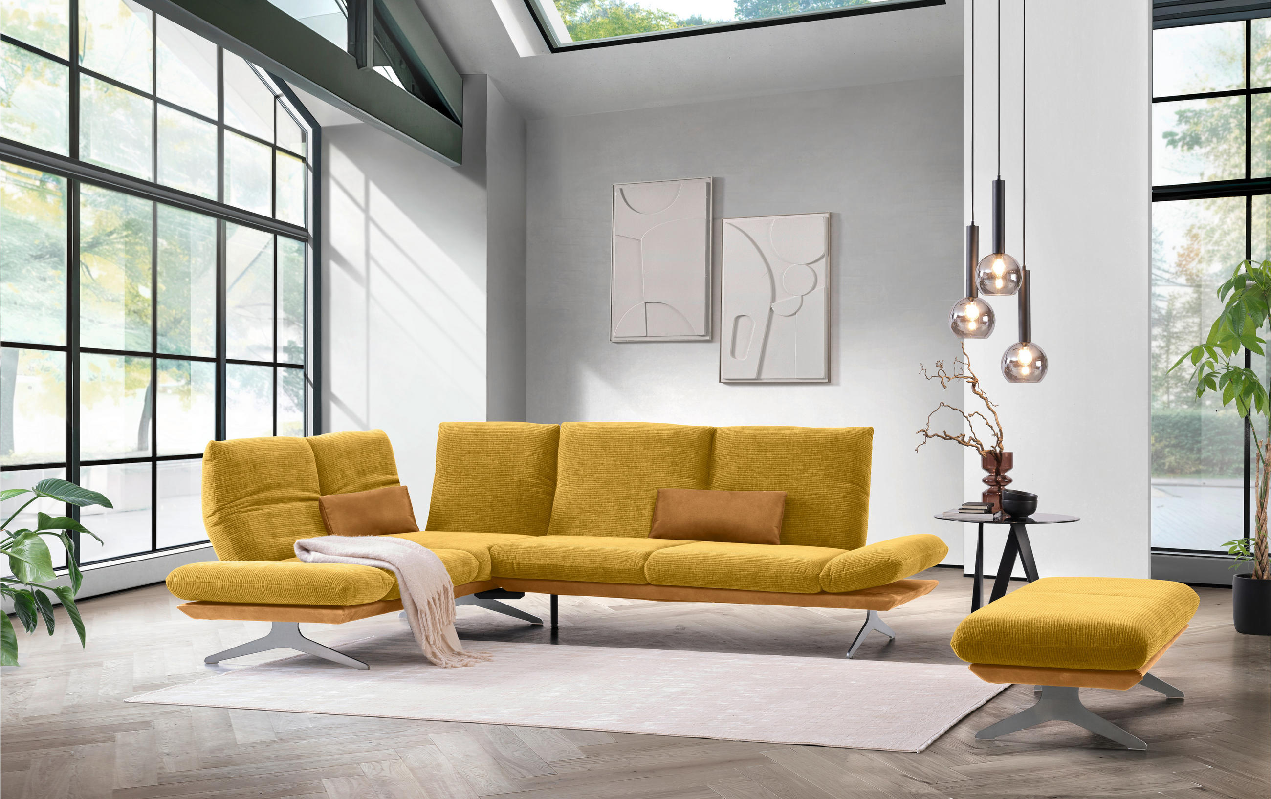 ECKSOFA in Flachgewebe Currygelb  - Currygelb/Edelstahlfarben, Design, Textil/Metall (209/277cm) - Koinor