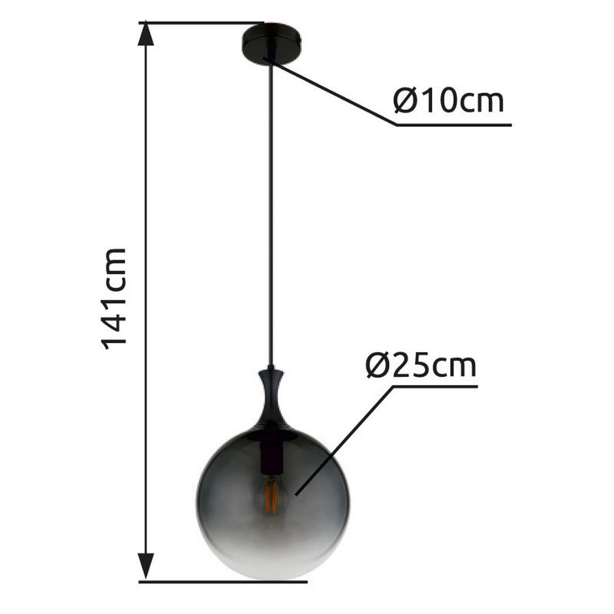 HÄNGELEUCHTE 25/141 cm    - Schwarz, Design, Glas/Kunststoff (25/141cm) - Globo