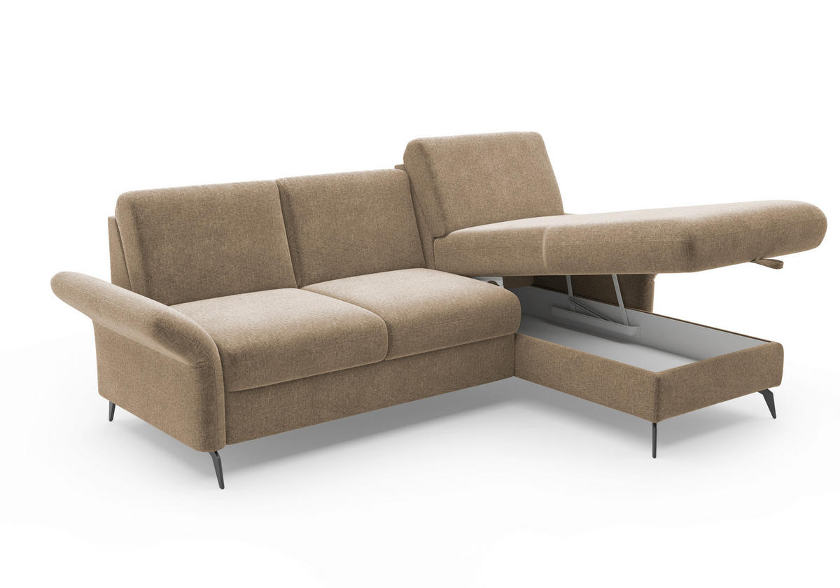 ECKSOFA ROCHELLE E Hellbraun Flachgewebe  - Hellbraun/Schwarz, KONVENTIONELL, Textil/Metall (251/164cm) - Sit & More