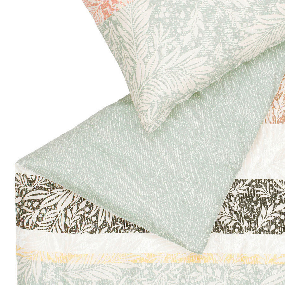 OBOJSTRANNÁ POSTEĽNÁ BIELIZEŇ, satén, krémová, zelená, prírodná farba, 155/220 cm - krémová/zelená, Basics, textil (155/220cm) - Esprit