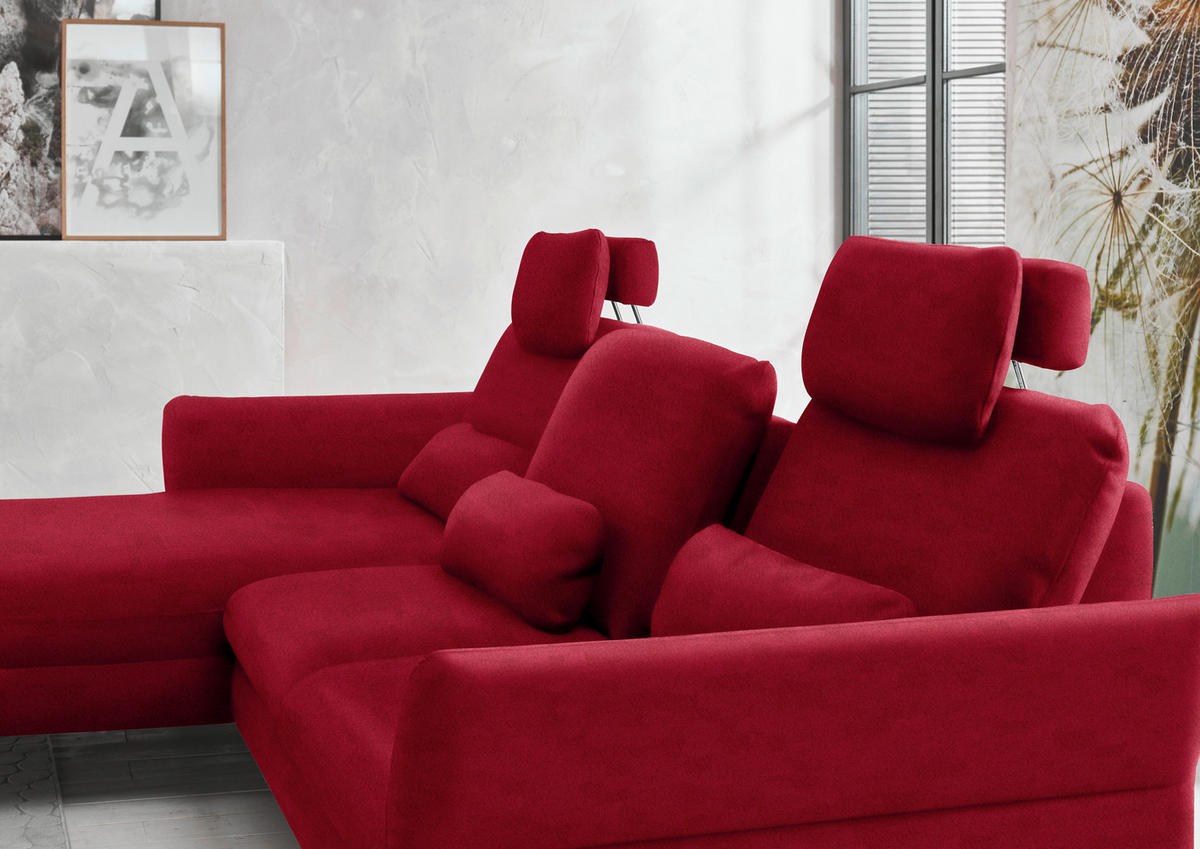 ECKSOFA in Velours Rot  - Rot/Schwarz, Design, Textil/Metall (179/306cm) - Beldomo System