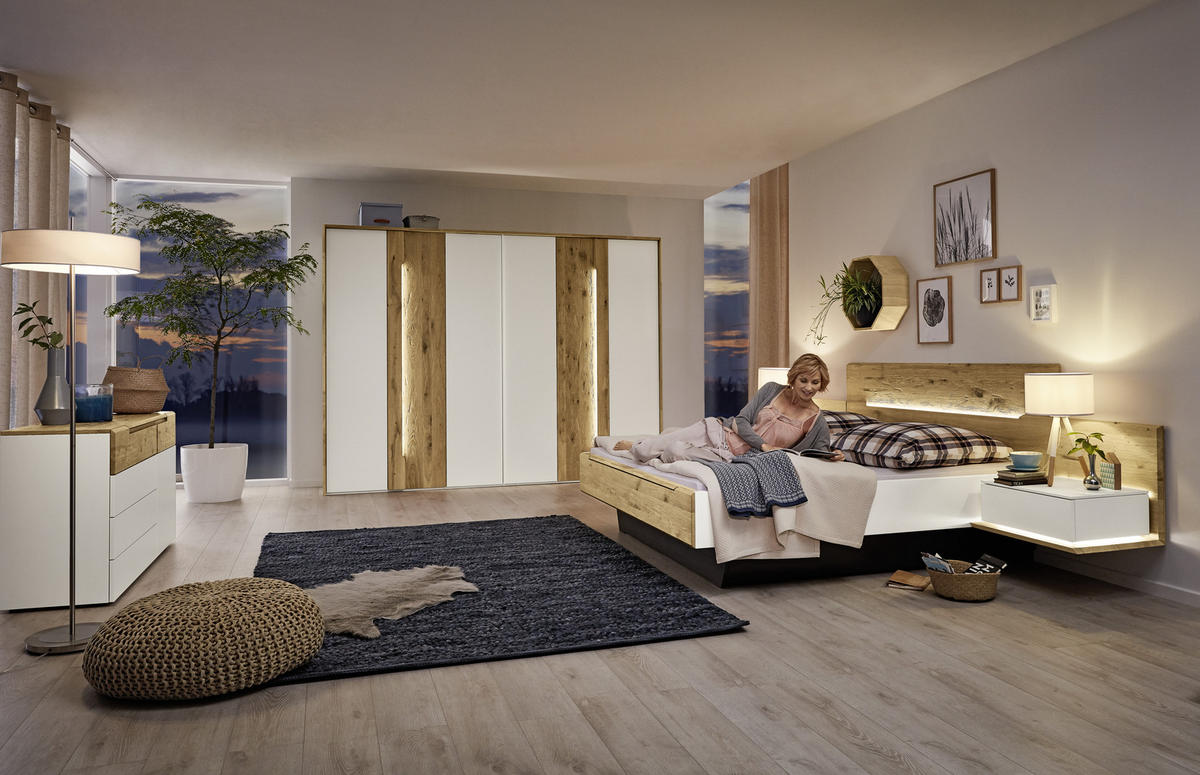 SCHLAFZIMMER Weiß, Eichefarben  - Eichefarben/Weiß, Design, Holz/Holzwerkstoff (180/200cm) - Musterring