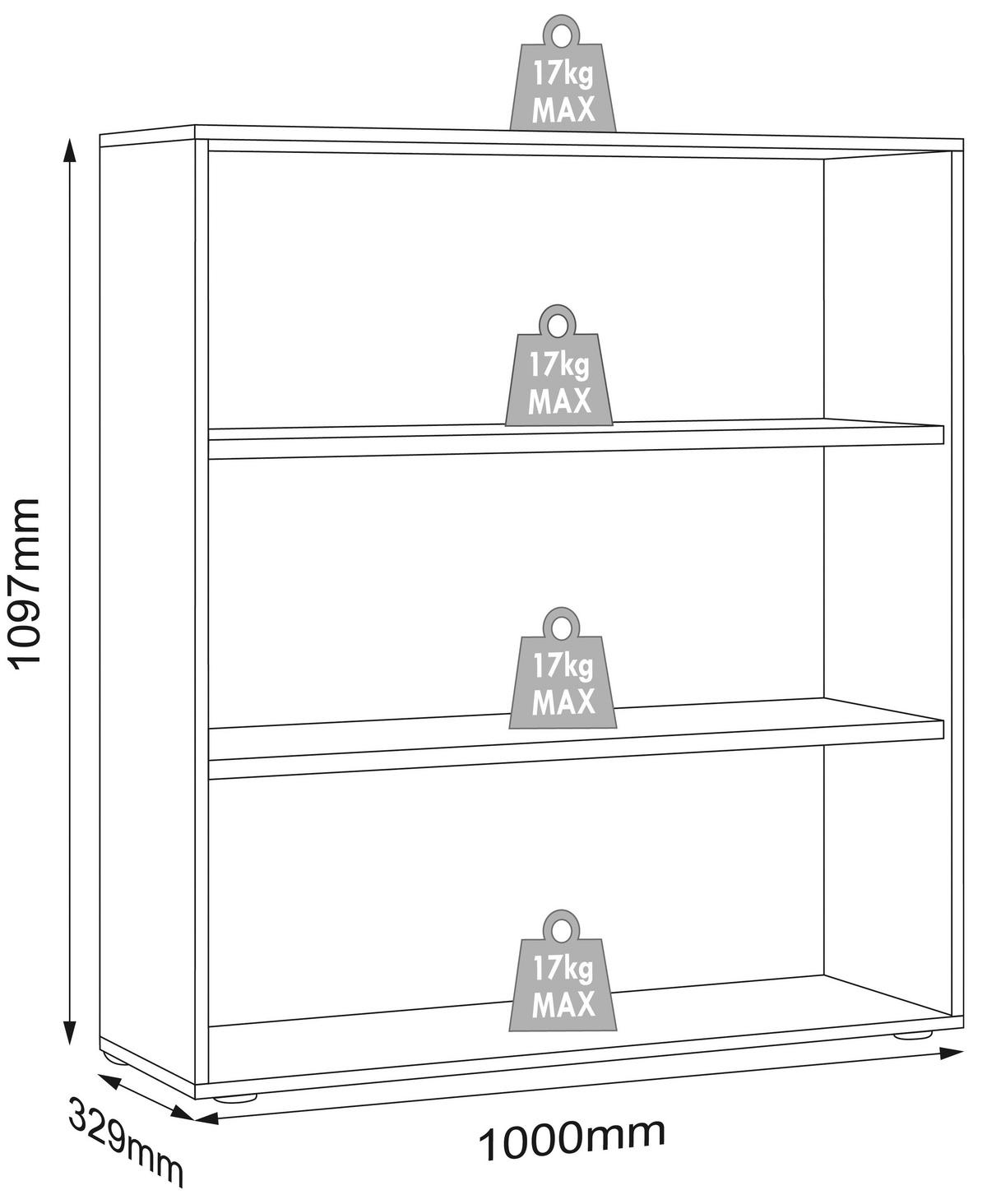 AKTENREGAL Honigeiche, Weiß  - Honigeiche/Schwarz, Design, Holzwerkstoff/Kunststoff (100/110/33cm) - MID.YOU