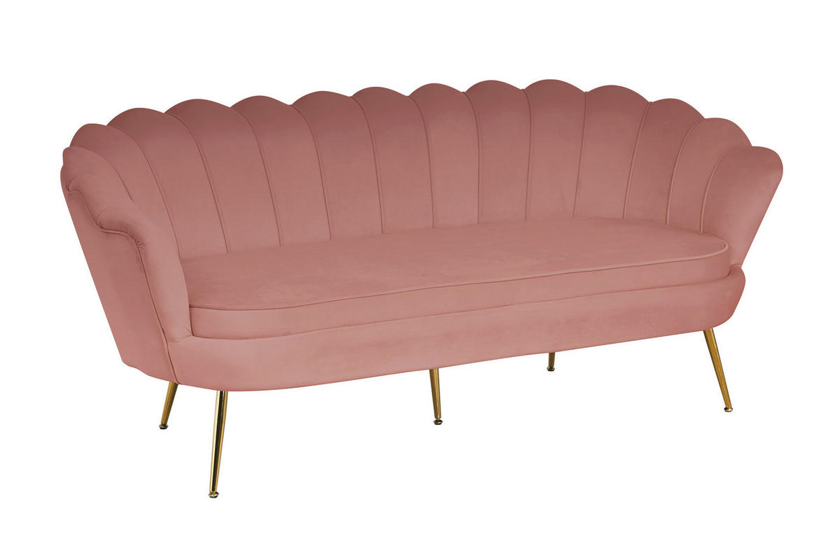 3-SITZER-SOFA in Samt Rosa  - Goldfarben/Rosa, MODERN, Textil/Metall (180/78/76cm) - Livetastic