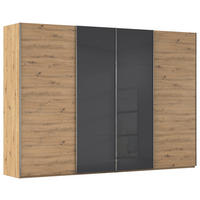 SCHWEBETÜRENSCHRANK 316/223/68 cm,  in Schwarz, Eiche Artisan, 4 Tür(en)  - Chromfarben/Schwarz, KONVENTIONELL, Glas/Holzwerkstoff (316/223/68cm) - Novel