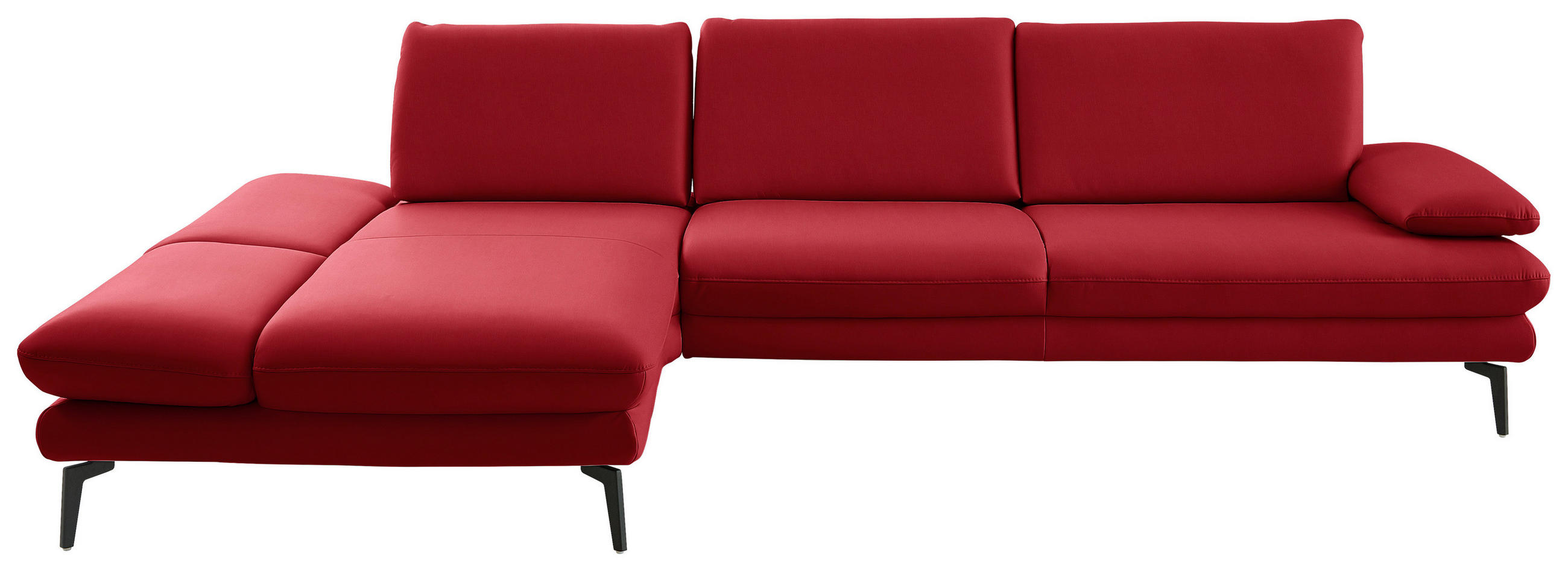ECKSOFA in Echtleder Rot  195/308 cm  - Rot/Schwarz, Design, Leder/Metall (195/308cm) - Dieter Knoll