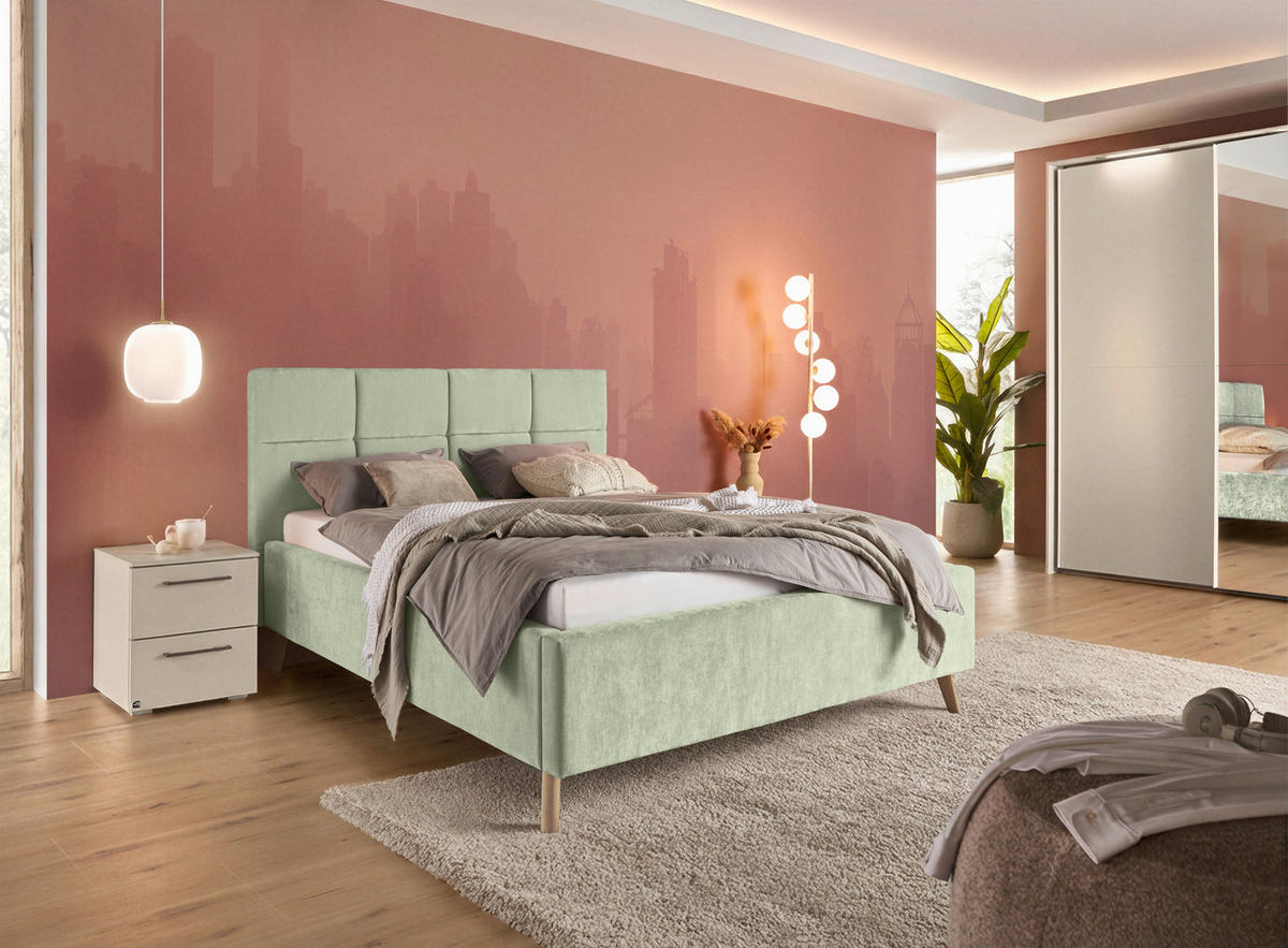 POLSTERBETT 140/200 cm,  in Hellgrün,  - Eichefarben/Hellgrün, KONVENTIONELL, Holz/Textil (140/200cm) - SetOne by Musterring