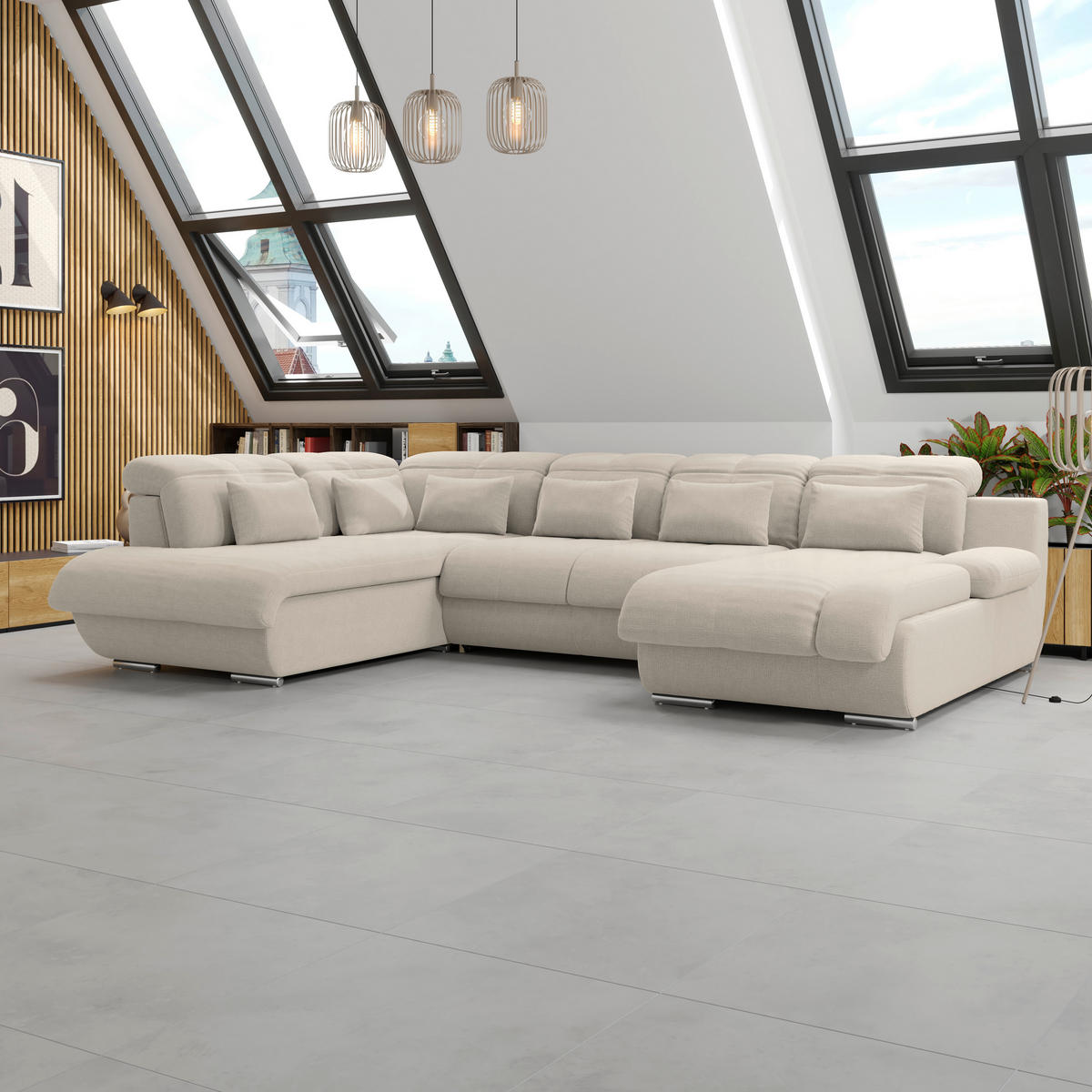 WOHNLANDSCHAFT MULTI Naturfarben Chenille  - Chromfarben/Naturfarben, MODERN, Textil/Metall (228/345/184cm) - Livetastic