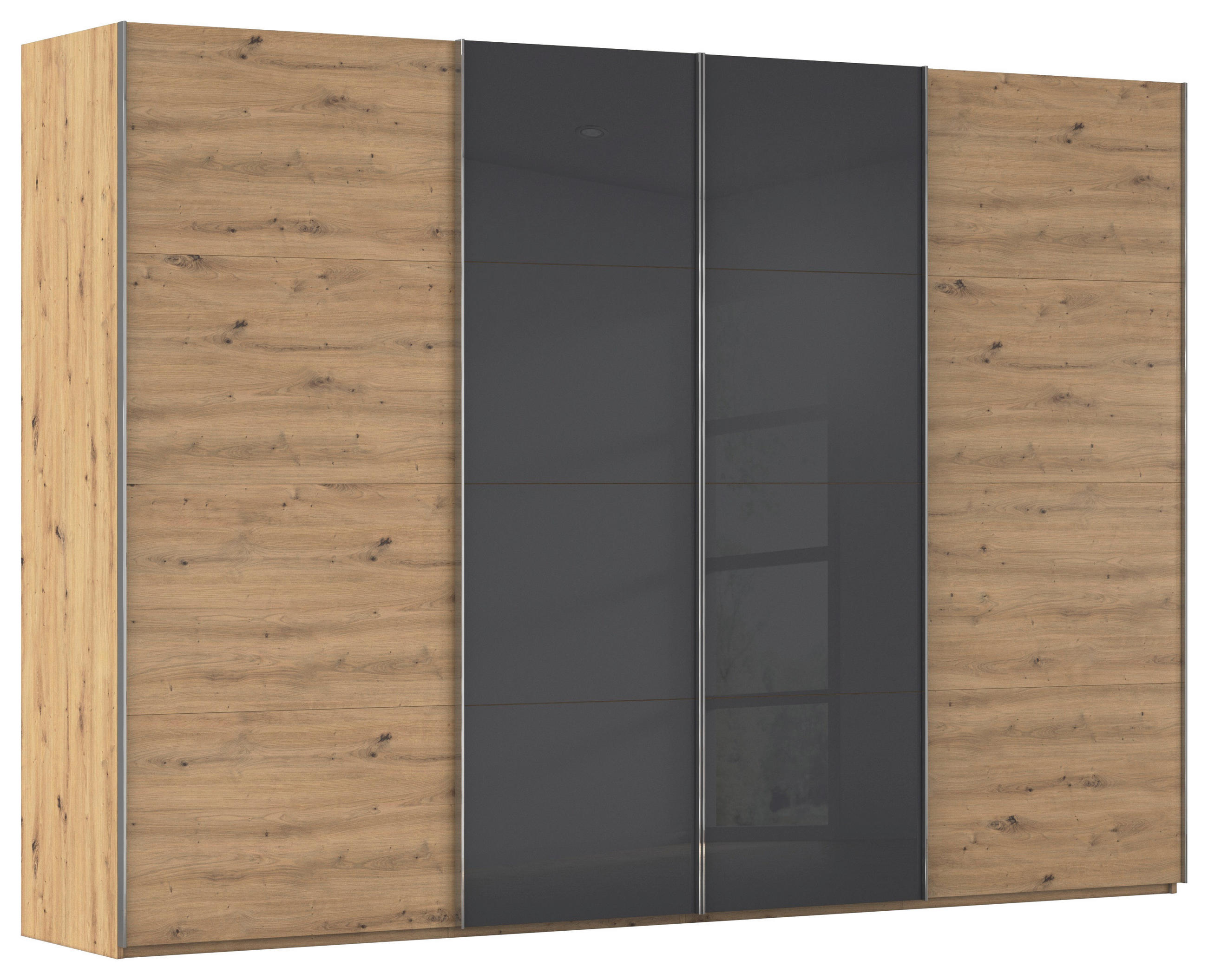 SCHWEBETÜRENSCHRANK 316/235/68 cm 4-türig Schwarz, Eiche Artisan  - Chromfarben/Schwarz, KONVENTIONELL, Glas/Holzwerkstoff (316/235/68cm) - Novel