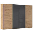 SCHWEBETÜRENSCHRANK 316/235/68 cm 4-türig Schwarz, Eiche Artisan  - Chromfarben/Schwarz, KONVENTIONELL, Glas/Holzwerkstoff (316/235/68cm) - Novel