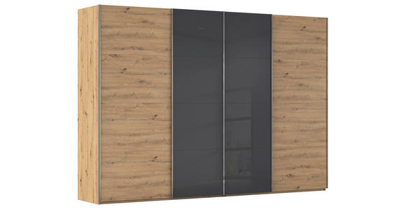 SCHWEBETÜRENSCHRANK 316/235/68 cm 4-türig Schwarz, Eiche Artisan - Chromfarben/Schwarz, KONVENTIONELL, Glas/Holzwerkstoff (316/235/68cm) - Novel