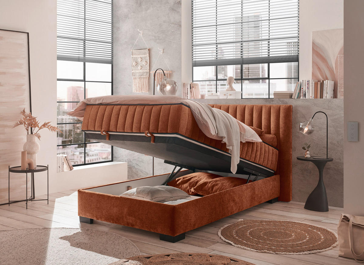 BOXBETT 120/200 cm  in Cognac  - Cognac/Schwarz, Modern, Holzwerkstoff/Kunststoff (120/200cm) - MID.YOU
