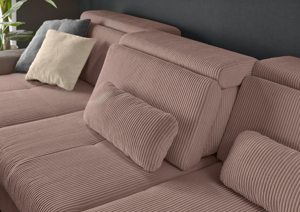 ECKSOFA Rosa Cord  - Eiche Bianco/Rosa, KONVENTIONELL, Holz/Textil (195/307cm) - SetOne by Musterring