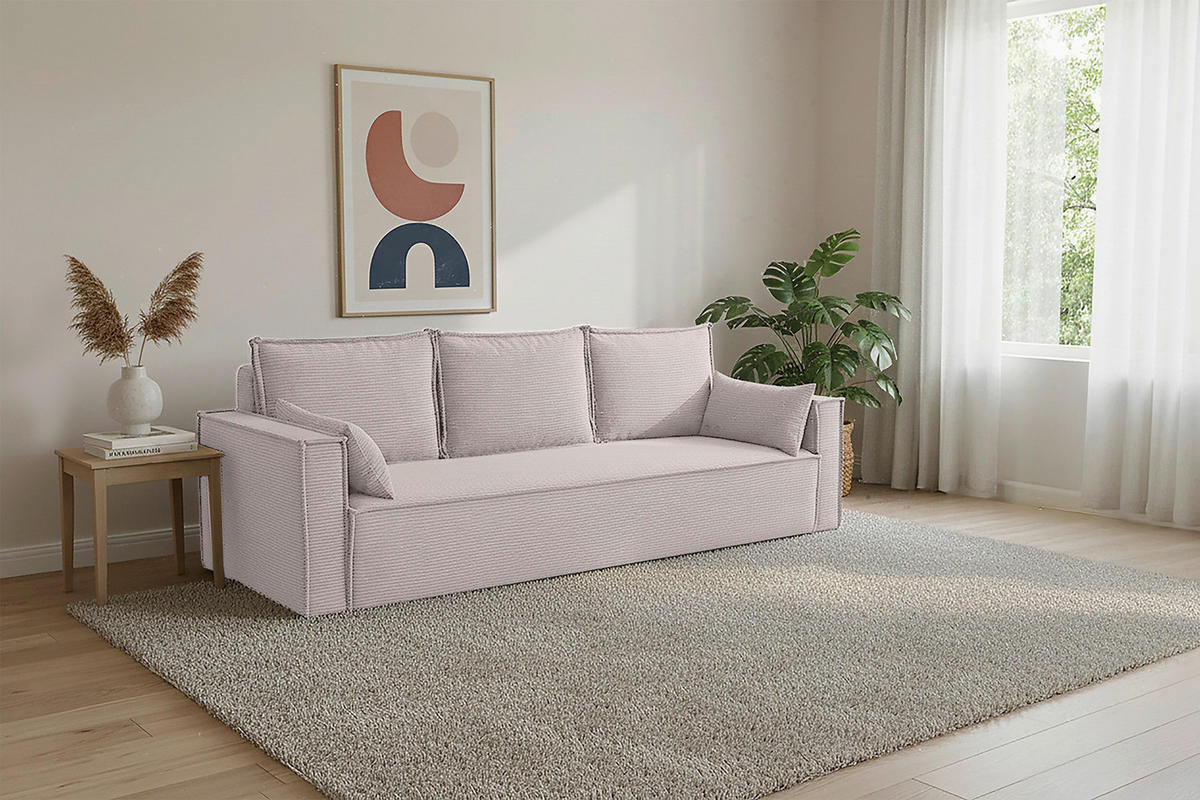 SCHLAFSOFA  mit Rücken echt, Armteil links, Armteil rechts Cord Hellgrau  - Hellgrau/Schwarz, Design, Textil (232/85/92cm) - Xora