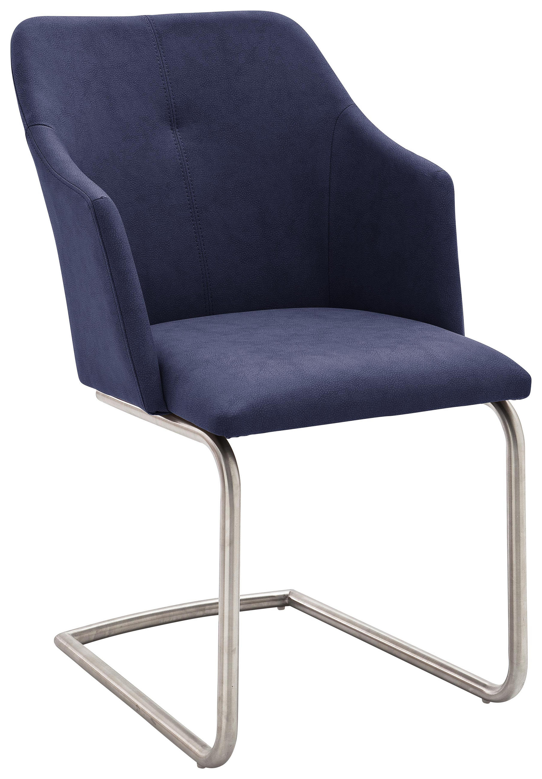 Schwingstuhl in Metall, Textil Edelstahlfarben, Dunkelblau