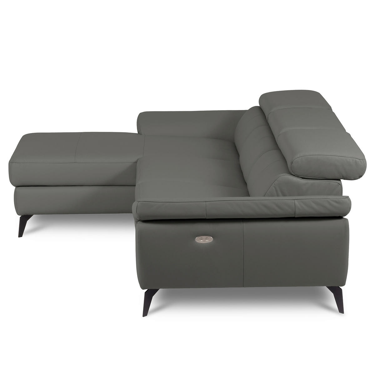 ECKSOFA SONO in Lederlook Echtleder Anthrazit Armteilverstellung, Kopfteilverstellung  179/252 cm  - Anthrazit/Schwarz, Design, Leder/Textil (179/252cm) - Livetastic