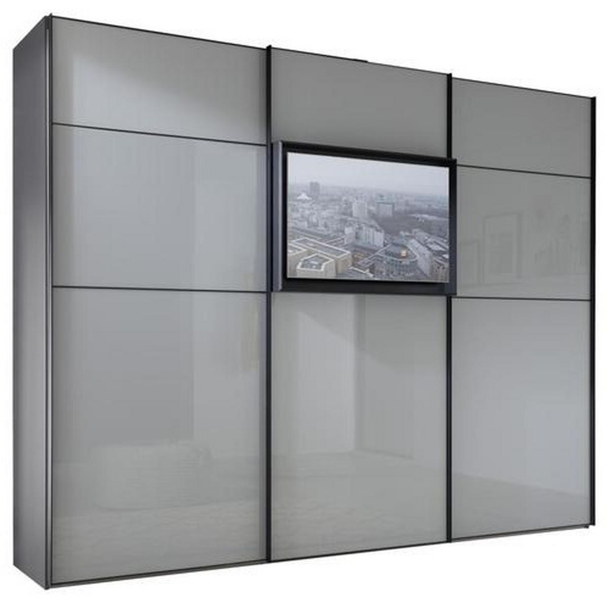 SCHWEBETÜRENSCHRANK in Grau  - Schwarz/Grau, Design, Glas/Holzwerkstoff (298/240/68cm) - Moderano