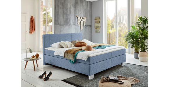 BOXSPRINGBETT 200/200 cm  in Blau  - Chromfarben/Blau, KONVENTIONELL, Kunststoff/Textil (200/200cm) - Hom`in