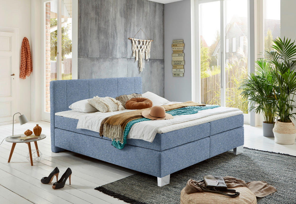 BOXSPRINGBETT 180/200 cm  in Blau  - Chromfarben/Blau, Konventionell, Kunststoff/Textil (180/200cm) - Hom`in