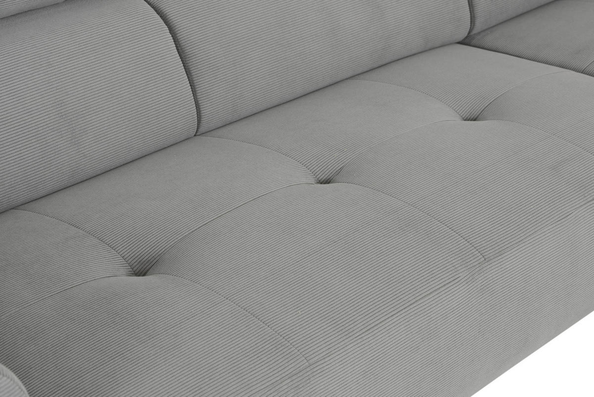 ECKSOFA in Feincord Hellgrau  - Hellgrau/Schwarz, Design, Textil/Metall (280/205cm) - MID.YOU