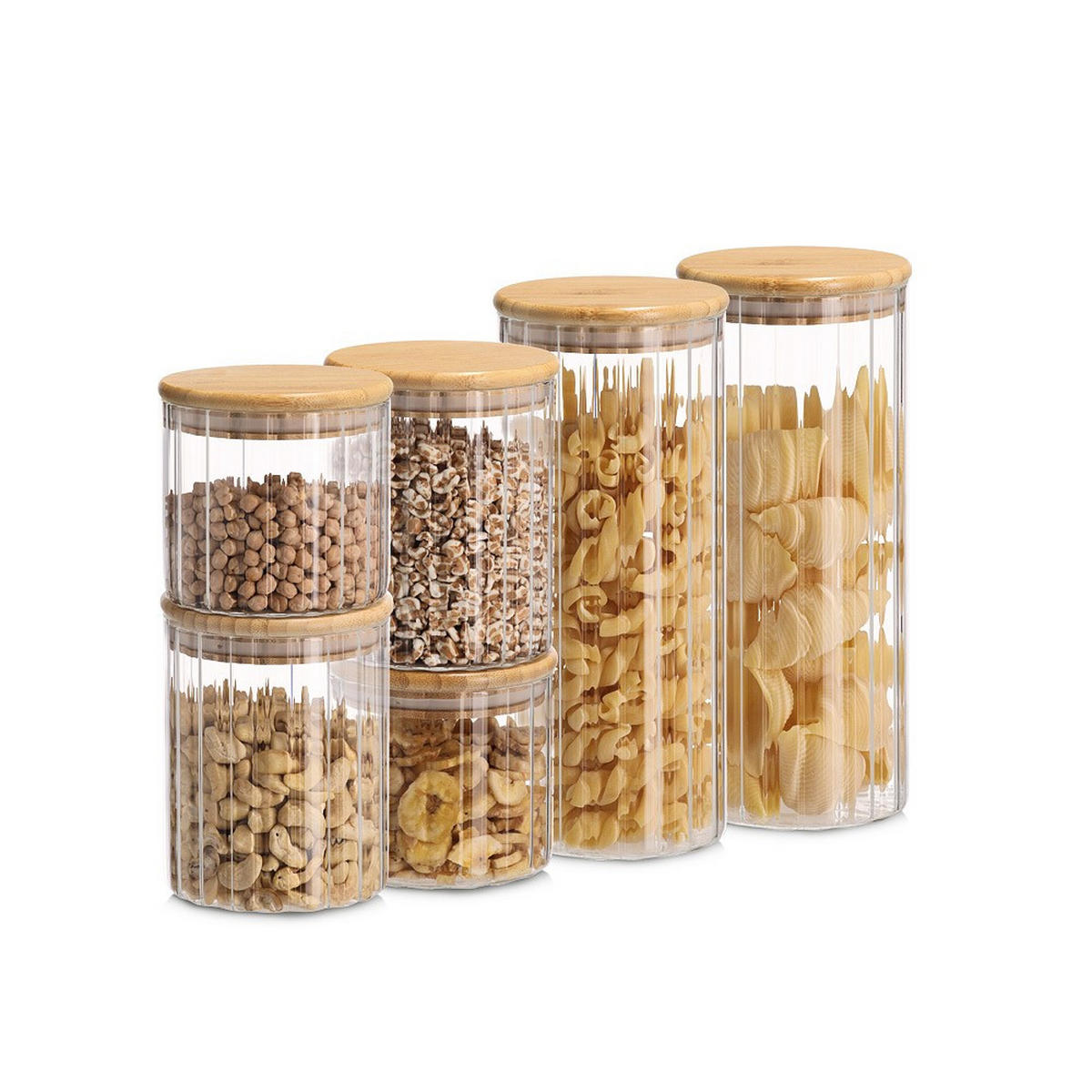 VORRATSGLÄSERSET 6-teilig  - Transparent/Naturfarben, Basics, Glas/Holz (27,5/27,5/28cm) - Zeller Present