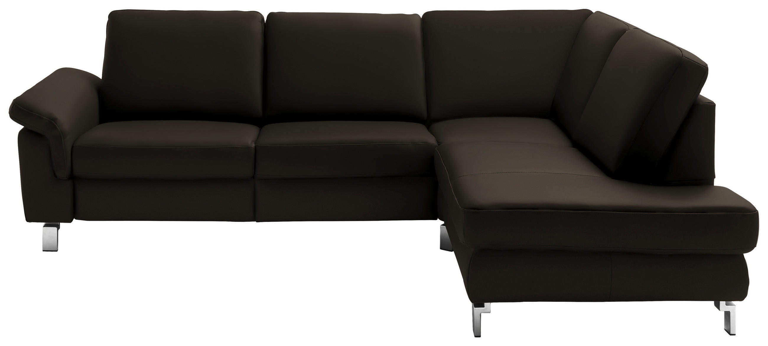 ECKSOFA in Echtleder Schwarz  - Chromfarben/Schwarz, Design, Leder/Metall (271/200cm) - Pure Home Lifestyle