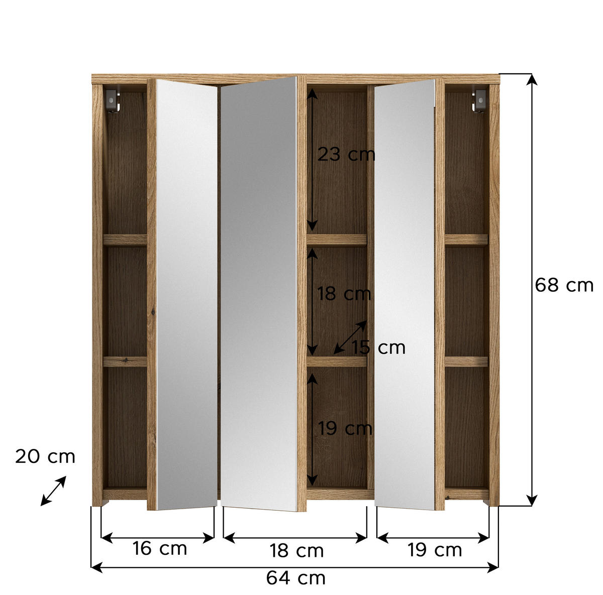 SPIEGELSCHRANK 64/68/20 cm  - MODERN, Glas/Holzwerkstoff (64/68/20cm) - MID.YOU